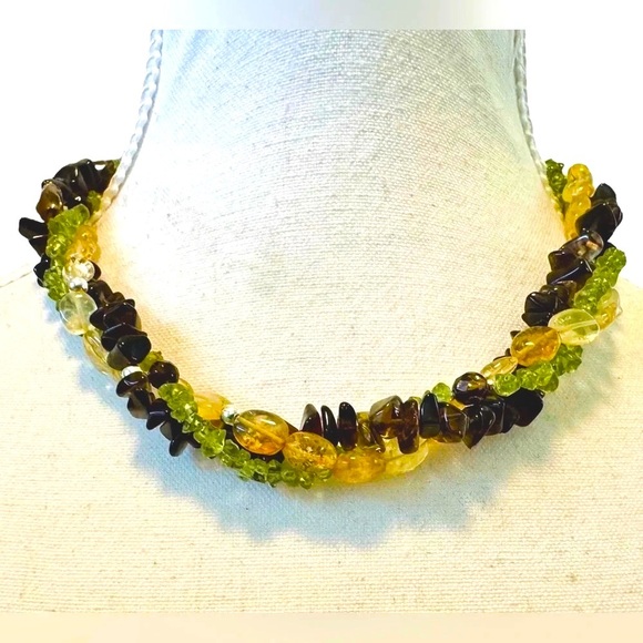 Jewelry - 💚Peridot💛Citrine🤎Smoky Quartz Sterling Silver Necklace